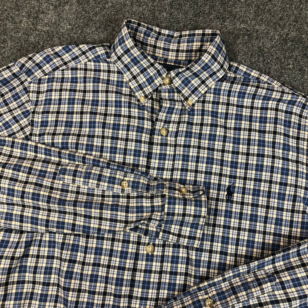 Polo Ralph Lauren Classic Fit Plaid Button Down Shirt Mens Medium Blue